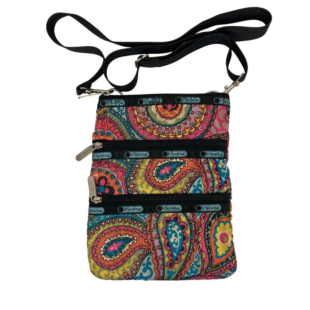 LeSportsac Kasey Crossbody Bag Paisley Print Multi Pocket Adjustable Strap